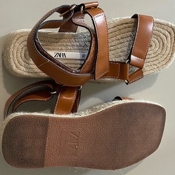 Zara Topstitched Jute Platform Sandals - Picture 4 of 5